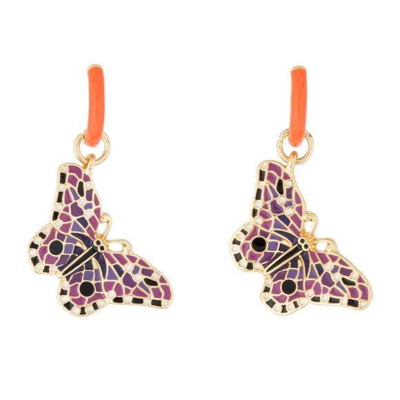 Man Repeller Enamel Butterfly Drop Earrings - One Size - Orange Gold Enamel - Picture 1 of 4